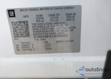 2018 Chevrolet Equinox Lt from USA, damaged, VIN 2GNAXSEV7J6325924